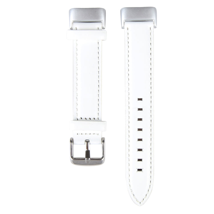 For Fitbit Charge 5 18mm Bamboo Joint Texture Genuine Leather Watch Band(White)