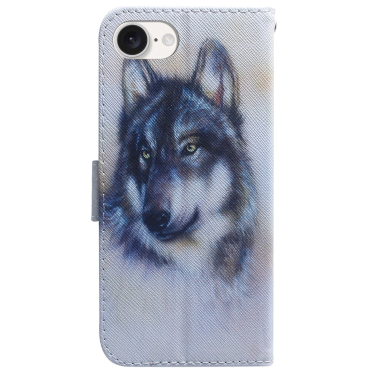For iPhone 16e Coloured Drawing Flip Leather Phone Case(White Wolf)
