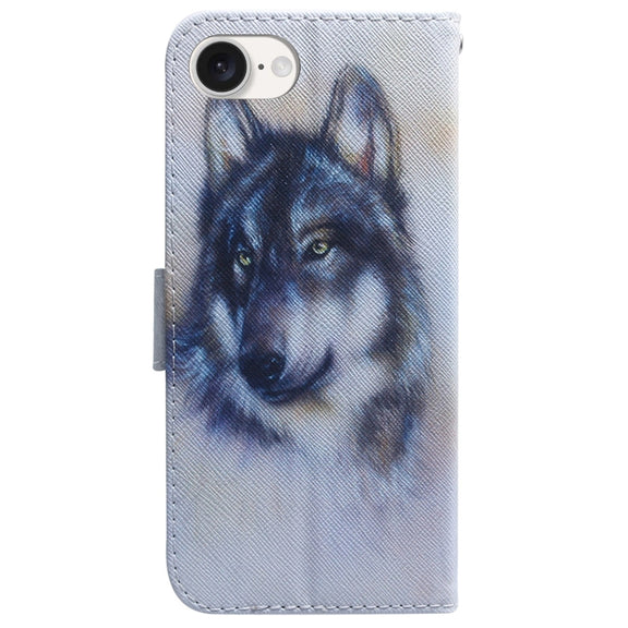For iPhone 16e Coloured Drawing Flip Leather Phone Case(White Wolf)