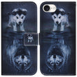 For iPhone 16e Coloured Drawing Flip Leather Phone Case(Wolf and Dog) - iPhone 16e Cases by PMC TechLife | Online Shopping South Africa | PMC TechLife | Buy Now Pay Later Mobicred