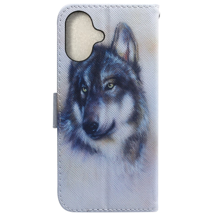 For iPhone 16 Coloured Drawing Flip Leather Phone Case(White Wolf)