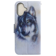 For iPhone 16 Coloured Drawing Flip Leather Phone Case(White Wolf)