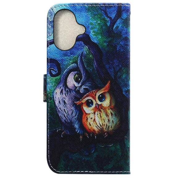 For iPhone 16 Coloured Drawing Flip Leather Phone Case(Oil Painting Owl)