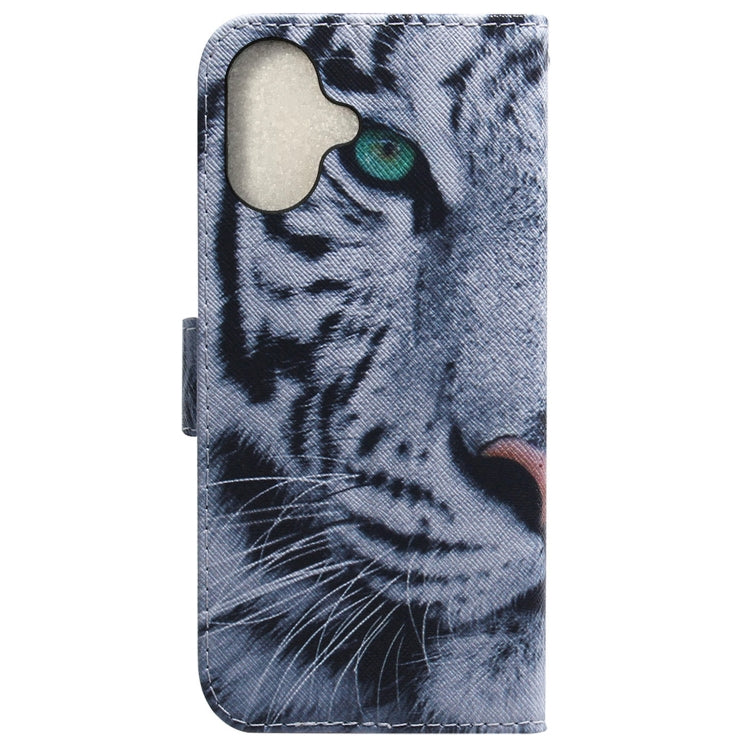 For iPhone 16 Coloured Drawing Flip Leather Phone Case(Tiger)