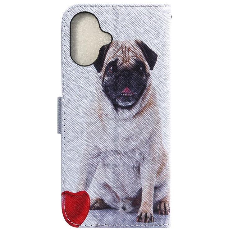 For iPhone 16 Coloured Drawing Flip Leather Phone Case(Pug)