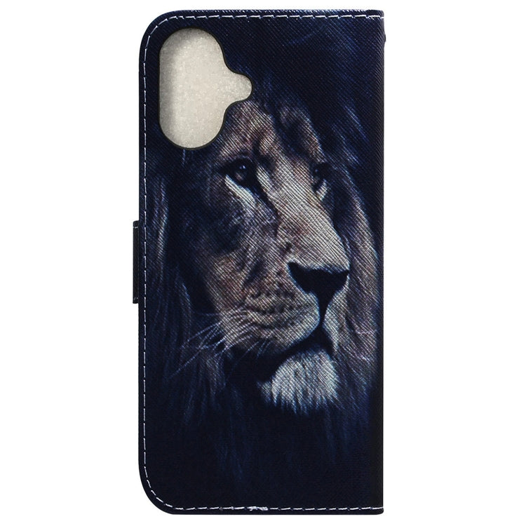 For iPhone 16 Coloured Drawing Flip Leather Phone Case(Lion)