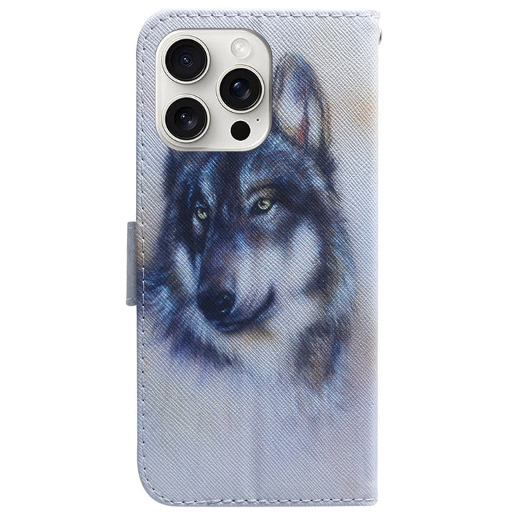 For iPhone 16 Pro Coloured Drawing Flip Leather Phone Case(White Wolf)
