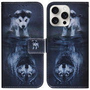 For iPhone 16 Pro Coloured Drawing Flip Leather Phone Case(Wolf and Dog)