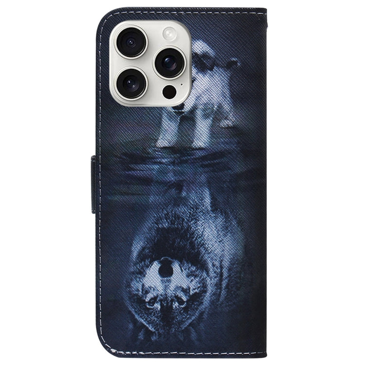 For iPhone 16 Pro Coloured Drawing Flip Leather Phone Case(Wolf and Dog)