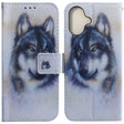 For iPhone 16 Plus Coloured Drawing Flip Leather Phone Case(White Wolf) - iPhone 16 Plus Cases by PMC TechLife | Online Shopping South Africa | PMC TechLife | Buy Now Pay Later Mobicred