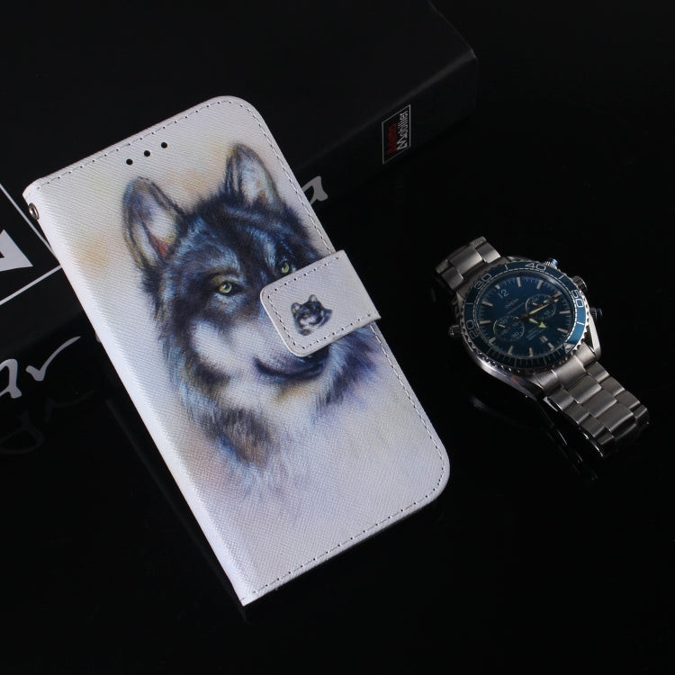 For iPhone 16 Plus Coloured Drawing Flip Leather Phone Case(White Wolf)