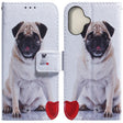 For iPhone 16 Plus Coloured Drawing Flip Leather Phone Case(Pug) - iPhone 16 Plus Cases by PMC TechLife | Online Shopping South Africa | PMC TechLife | Buy Now Pay Later Mobicred