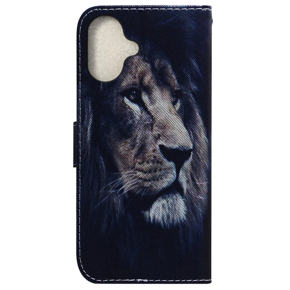 For iPhone 16 Plus Coloured Drawing Flip Leather Phone Case(Lion)