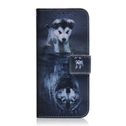 For iPhone 16 Plus Coloured Drawing Flip Leather Phone Case(Wolf and Dog)