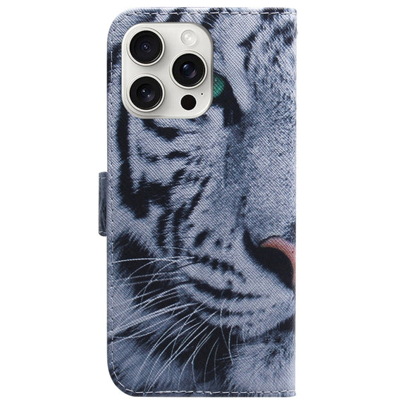 For iPhone 16 Pro Max Coloured Drawing Flip Leather Phone Case(Tiger)