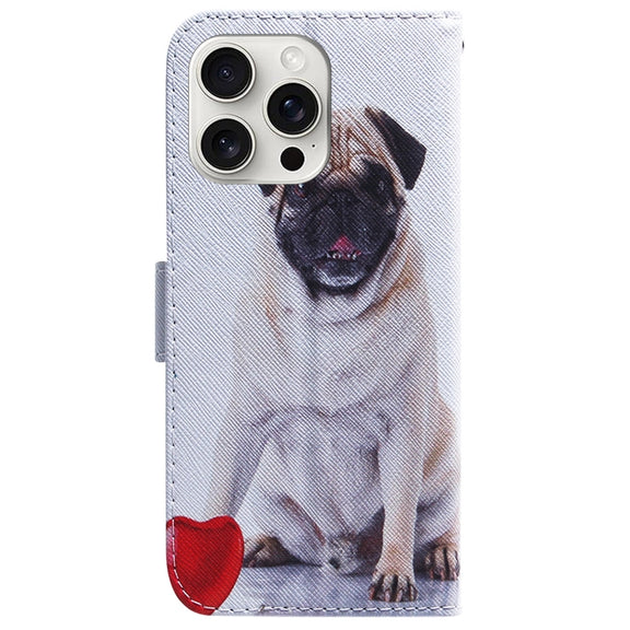 For iPhone 16 Pro Max Coloured Drawing Flip Leather Phone Case(Pug)
