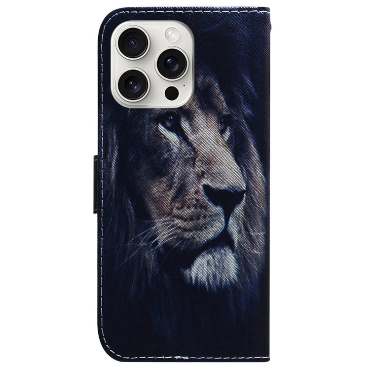 For iPhone 16 Pro Max Coloured Drawing Flip Leather Phone Case(Lion)