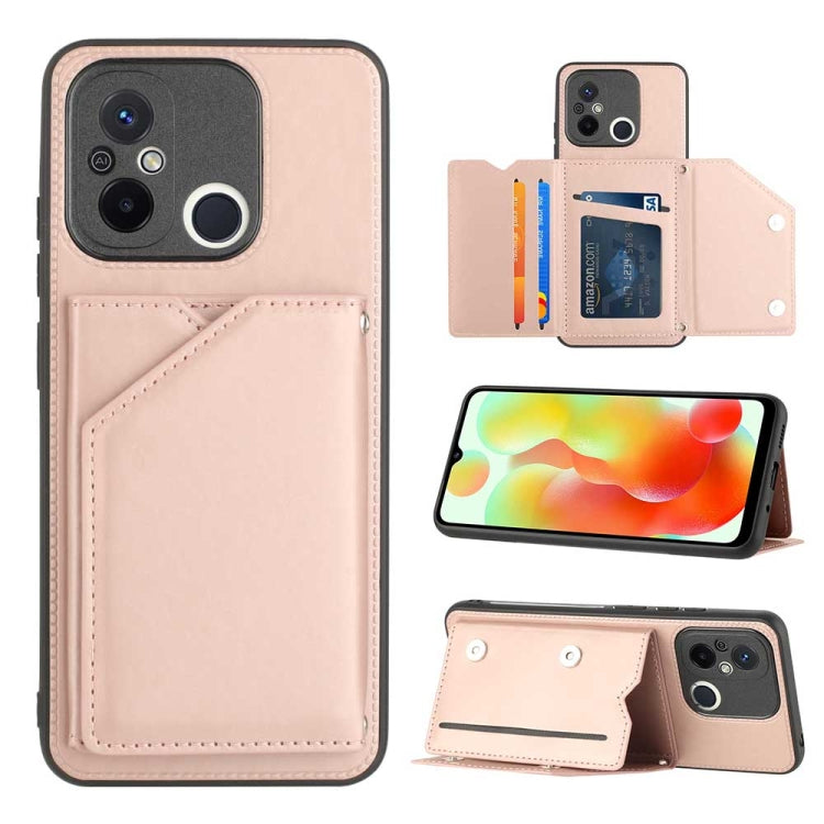 For Xiaomi Redmi 12C / 11A Skin Feel PU + TPU + PC Card Slots Phone Case(Rose Gold)