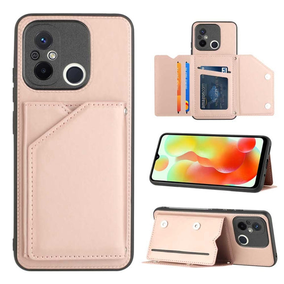 For Xiaomi Redmi 12C / 11A Skin Feel PU + TPU + PC Card Slots Phone Case(Rose Gold)