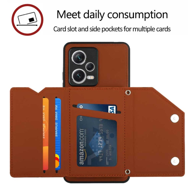 For Xiaomi Redmi Note 12 Pro+ 5G Global Skin Feel PU + TPU + PC Card Slots Phone Case(Brown)