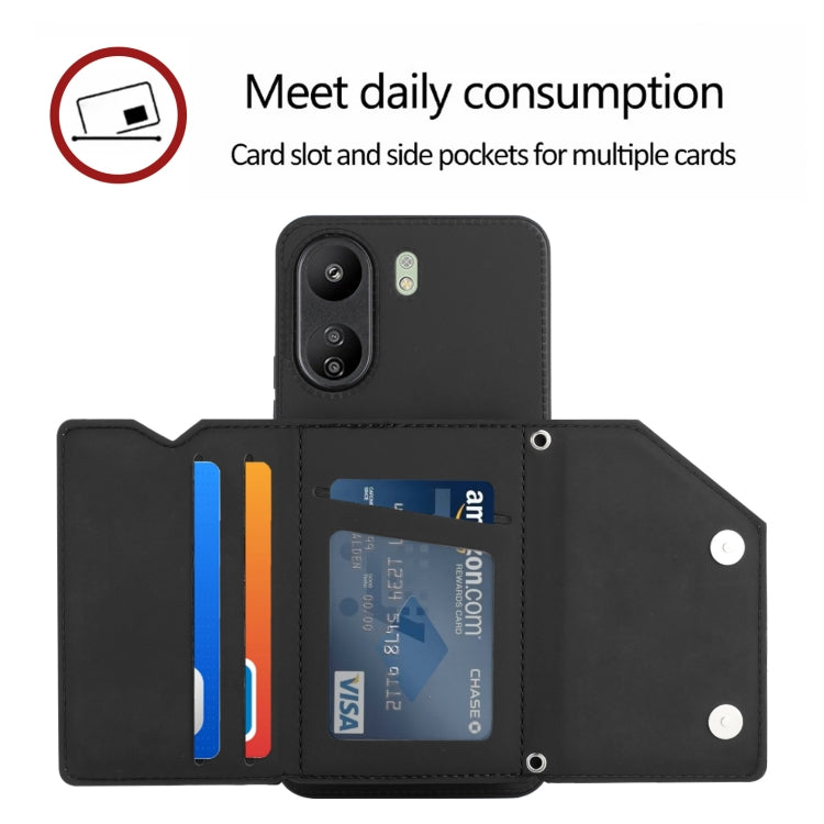 For Xiaomi Redmi 13C 4G / Poco C65 Skin Feel PU + TPU + PC Card Slots Phone Case(Black)