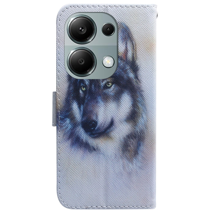 For Xiaomi Poco M6 Pro 4G Coloured Drawing Flip Leather Phone Case(White Wolf)