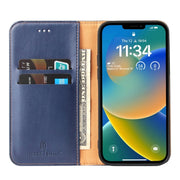 For iPhone 15 Fierre Shann PU Genuine Leather Texture Phone Case(Blue)