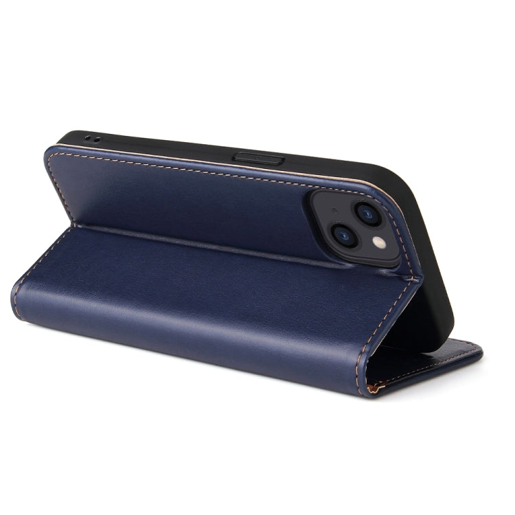 For iPhone 15 Fierre Shann PU Genuine Leather Texture Phone Case(Blue)