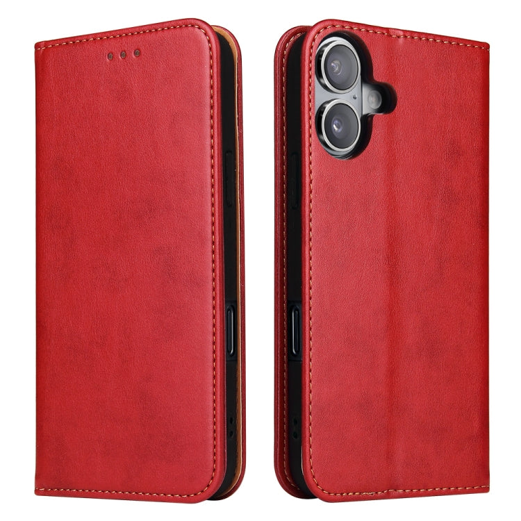 For iPhone 16 Fierre Shann PU Genuine Leather Texture Phone Case(Red)
