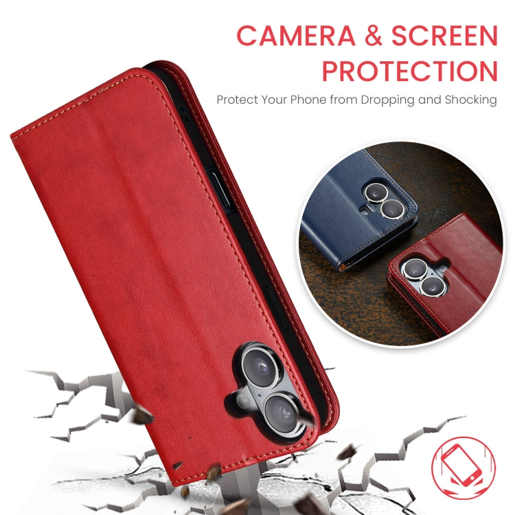 For iPhone 16 Fierre Shann PU Genuine Leather Texture Phone Case(Red)
