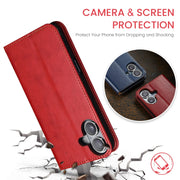 For iPhone 16 Fierre Shann PU Genuine Leather Texture Phone Case(Red)