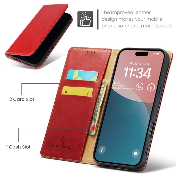 For iPhone 16 Fierre Shann PU Genuine Leather Texture Phone Case(Red)