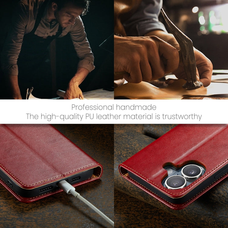 For iPhone 16 Fierre Shann PU Genuine Leather Texture Phone Case(Red)