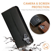 For iPhone 16 Plus Fierre Shann PU Genuine Leather Texture Phone Case(Black)