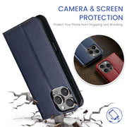 For iPhone 16 Pro Fierre Shann PU Genuine Leather Texture Phone Case(Blue)