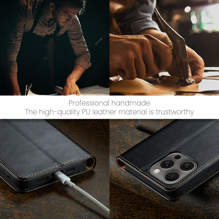 For iPhone 16 Pro Fierre Shann PU Genuine Leather Texture Phone Case(Black)