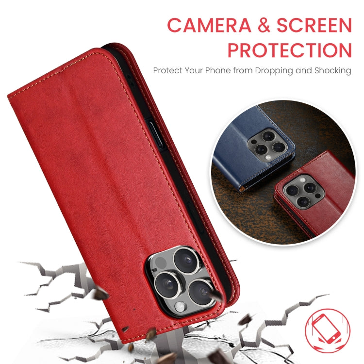 For iPhone 16 Pro Fierre Shann PU Genuine Leather Texture Phone Case(Red)