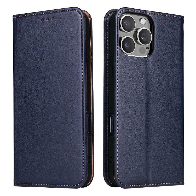 For iPhone 16 Pro Max Fierre Shann PU Genuine Leather Texture Phone Case(Blue)