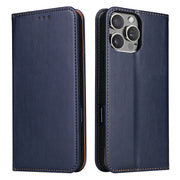 For iPhone 16 Pro Max Fierre Shann PU Genuine Leather Texture Phone Case(Blue)