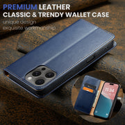 For iPhone 16 Pro Max Fierre Shann PU Genuine Leather Texture Phone Case(Blue)