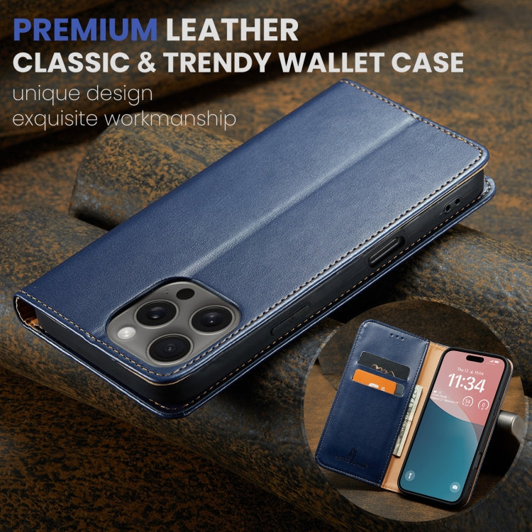 For iPhone 16 Pro Max Fierre Shann PU Genuine Leather Texture Phone Case(Blue)