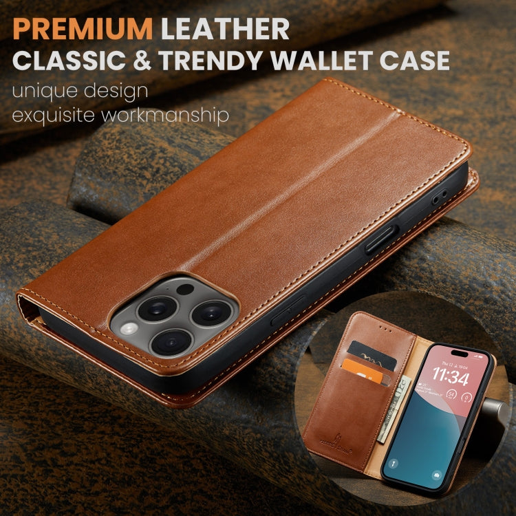 For iPhone 16 Pro Max Fierre Shann PU Genuine Leather Texture Phone Case(Brown)