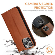 For iPhone 16 Pro Max Fierre Shann PU Genuine Leather Texture Phone Case(Brown)