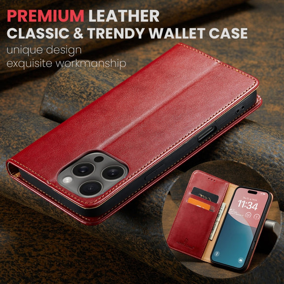 For iPhone 16 Pro Max Fierre Shann PU Genuine Leather Texture Phone Case(Red)