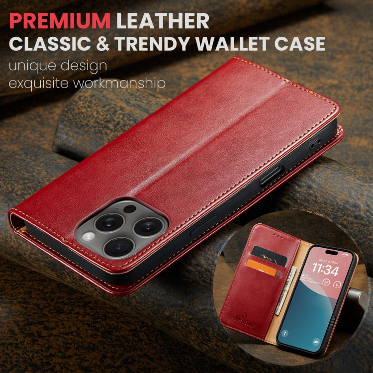 For iPhone 16 Pro Max Fierre Shann PU Genuine Leather Texture Phone Case(Red)