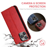 For iPhone 16 Pro Max Fierre Shann PU Genuine Leather Texture Phone Case(Red)