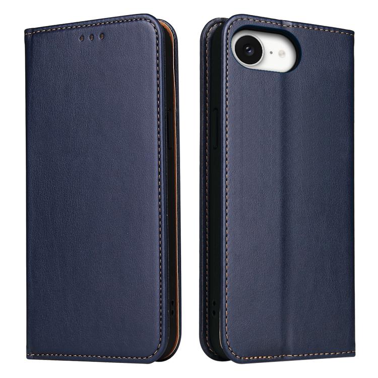 For iPhone 16e Fierre Shann PU Genuine Leather Texture Phone Case(Blue)