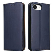 For iPhone 16e Fierre Shann PU Genuine Leather Texture Phone Case(Blue)