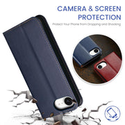 For iPhone 16e Fierre Shann PU Genuine Leather Texture Phone Case(Blue)