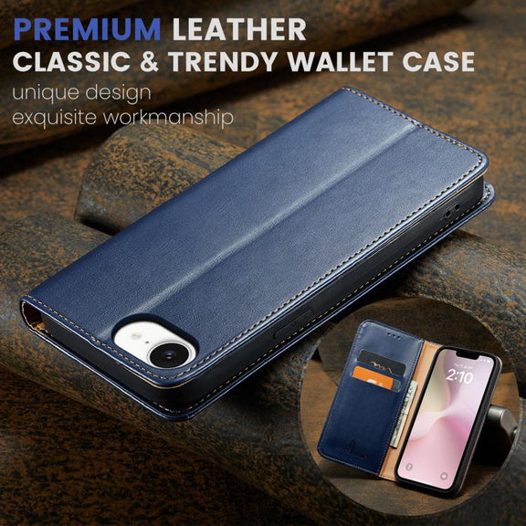 For iPhone 16e Fierre Shann PU Genuine Leather Texture Phone Case(Blue)